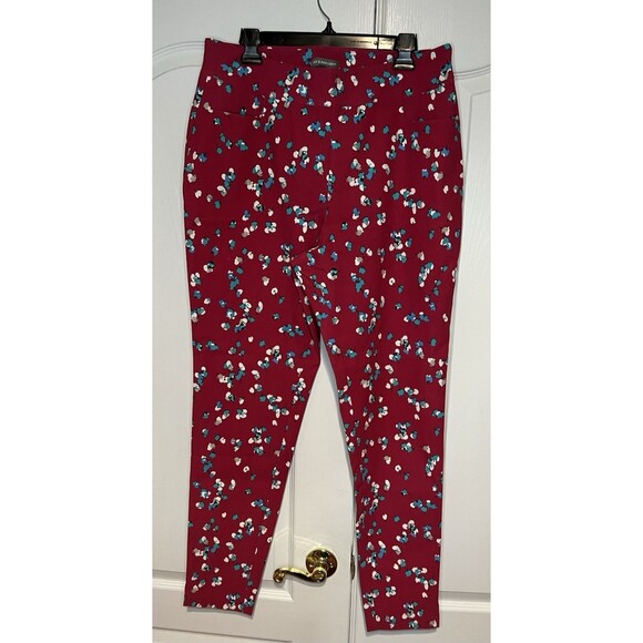 Kate & Mallory Pants Red Print Stretch Canvas Pull On Tapered Leg Plus XL New - Picture 1 of 8